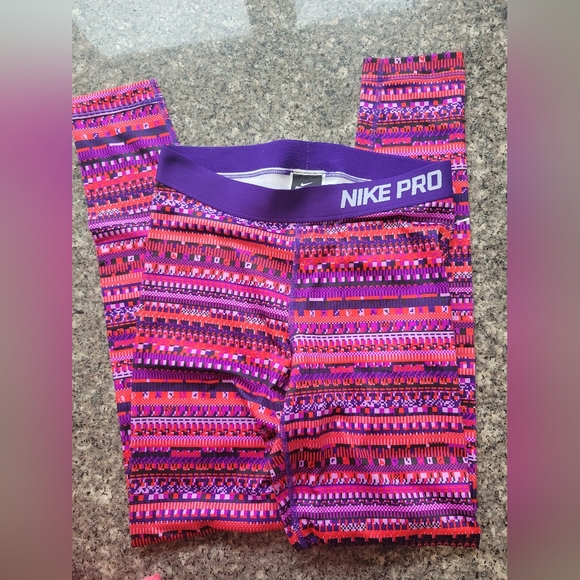 Nike Pro Dri-Fit M Medium Avia LOT Pink Purple Leggings with Geometric Pattern - Picture 2 of 11